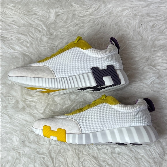 Hermès Women’s White/Yellow Suede/Mesh Bouncing Sneakers Size 36 EU - Picture 7 of 17